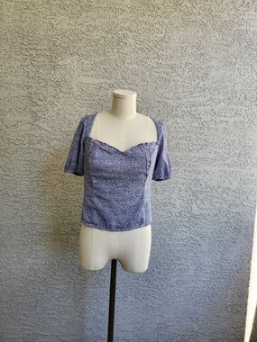 AbweWomen's Purple Floral Square-Neck Puff Sleeve Top